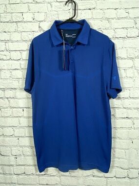 Under Armour HeatGear Golf Polo Shirt‎ Mens Large Blue Loose Performance Logo